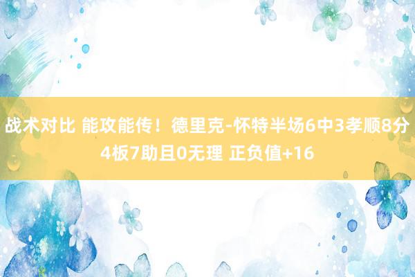 战术对比 能攻能传！德里克-怀特半场6中3孝顺8分4板7助且0无理 正负值+16